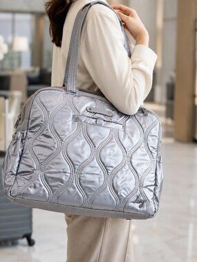 ❤️ Lug Aviator Metallic Pearl Matte Luxe Multi Compartment Tote Weekender Gray